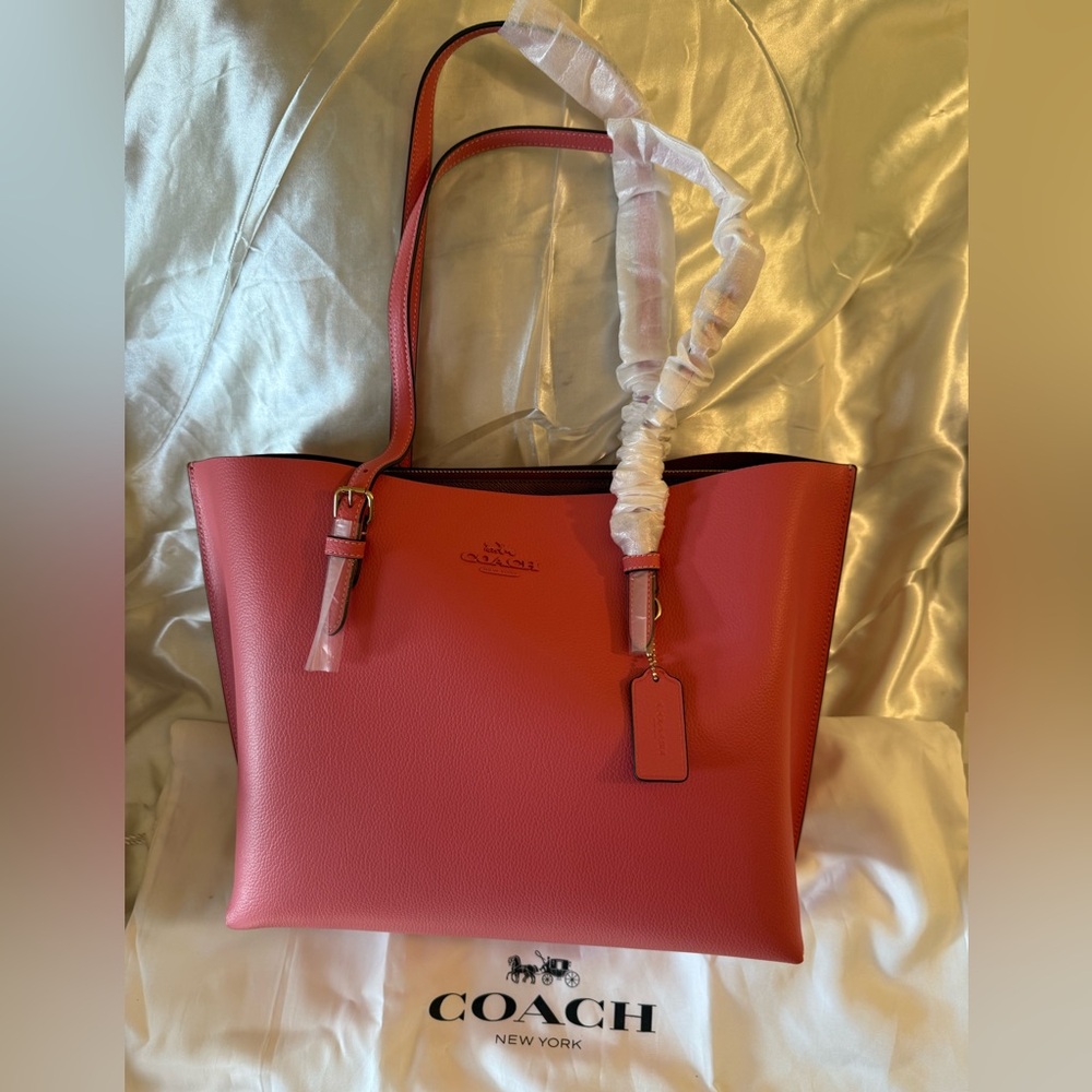 💕Coach NWT Dark Coral Mollie Tote with Gold hardware - Picture 6 of 11